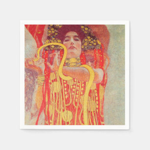 Serviette En Papier Gustav Klimt Femme Rouge Peinture de Serpent en Or