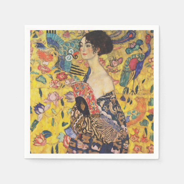 Serviette En Papier Gustav Klimt Lady With Fan Art Nouveau Painting (Devant)