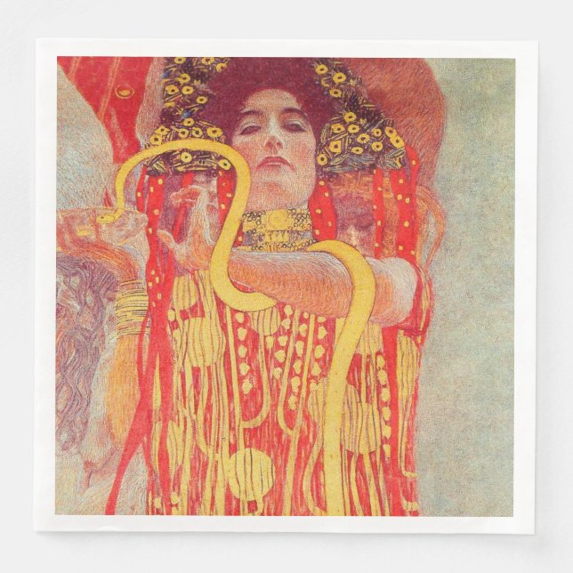 Serviette En Papier Gustav Klimt Red Woman Gold Snake Peinture (Devant)