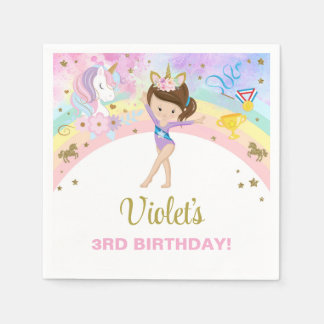Serviette En Papier Gymnastics girl & unicorn birthday paper napkins.