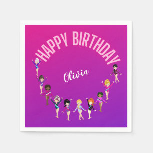 Serviette En Papier Gymnastique Amis "Joyeux Anniversaire" Rose violet