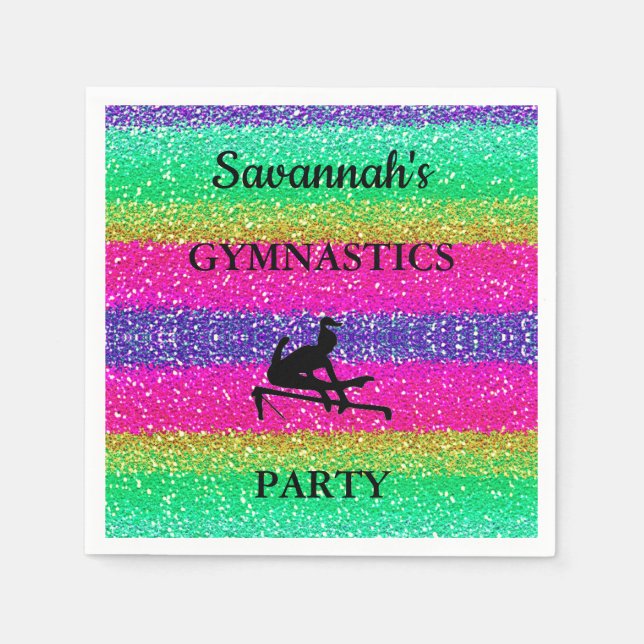 Serviette En Papier Gymnastique Anniversaire Rainbow Sparkle 50 servie (Devant)