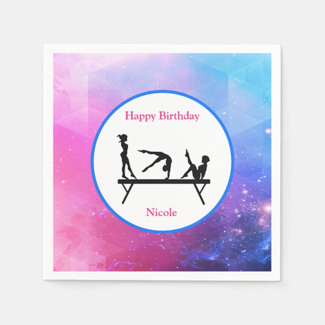 Serviette En Papier Gymnastique Filles Anniversaire Pink & Blue Napkin (Devant)