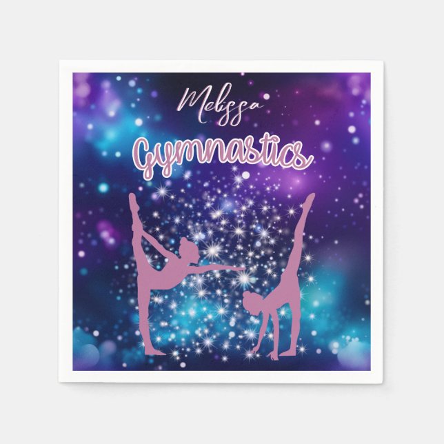 Serviette En Papier Gymnastique Galaxie Purple Turquoise Personnalisé (Devant)