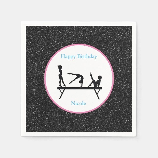Serviette En Papier Gymnastique "Joyeux Anniversaire" Black Sparkle (Devant)