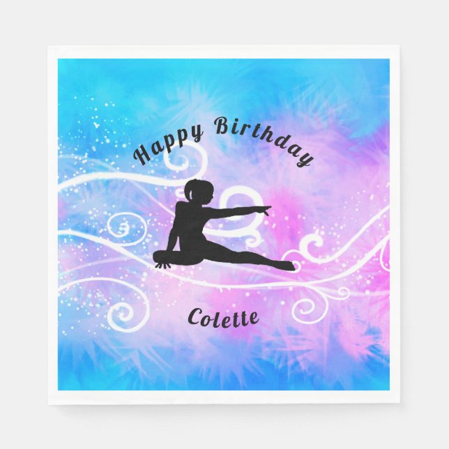 Serviette En Papier Gymnastique Joyeux Anniversaire Custom Swirl (Devant)