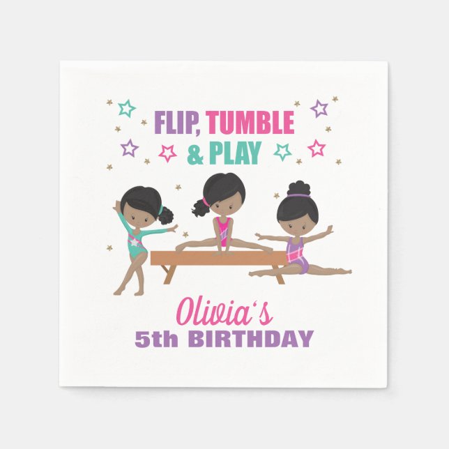 Serviette En Papier Gymnastique rose violet turquoise fille Anniversai (Devant)