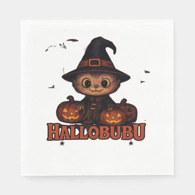 Serviette En Papier Hallobubu Halloween mignonne et Éffrayante sorcièr (Devant)