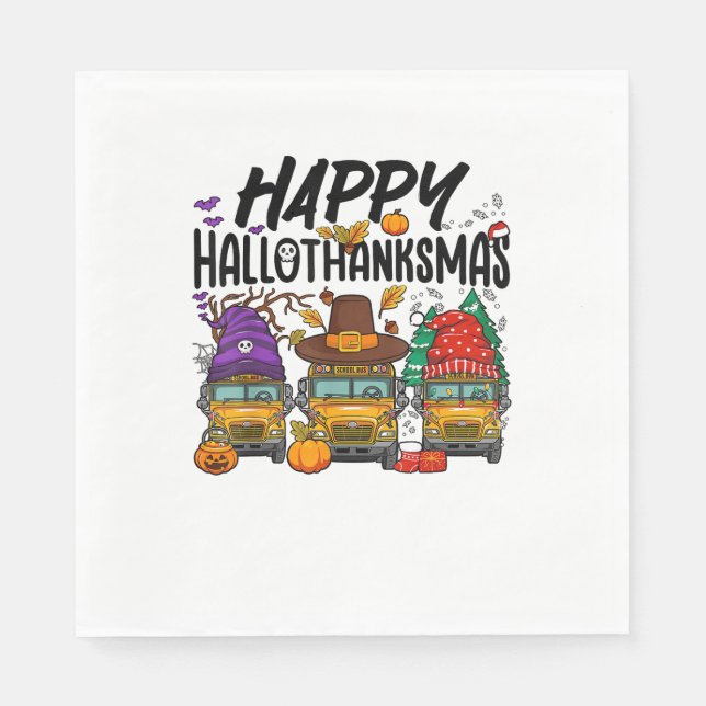 Serviette En Papier HalloMerciMas Halloween Thanksgiving Noël Sc (Devant)