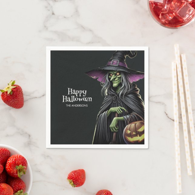 Serviette En Papier Halloween à thème de sorcière effrayant (En situation)