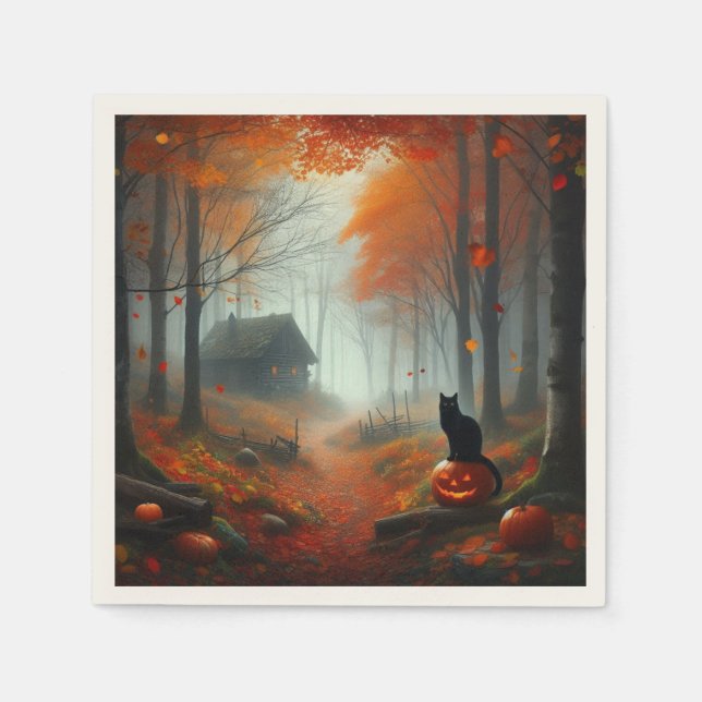 Serviette En Papier Halloween/Automne/Automne/citrouille/chat  (Devant)