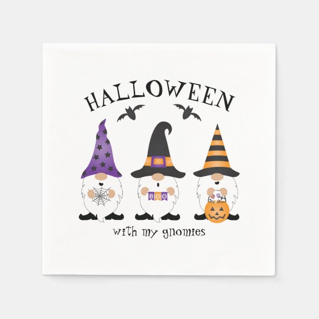 Serviette En Papier Halloween Avec Mes Gnomes Violet Orange (Devant)