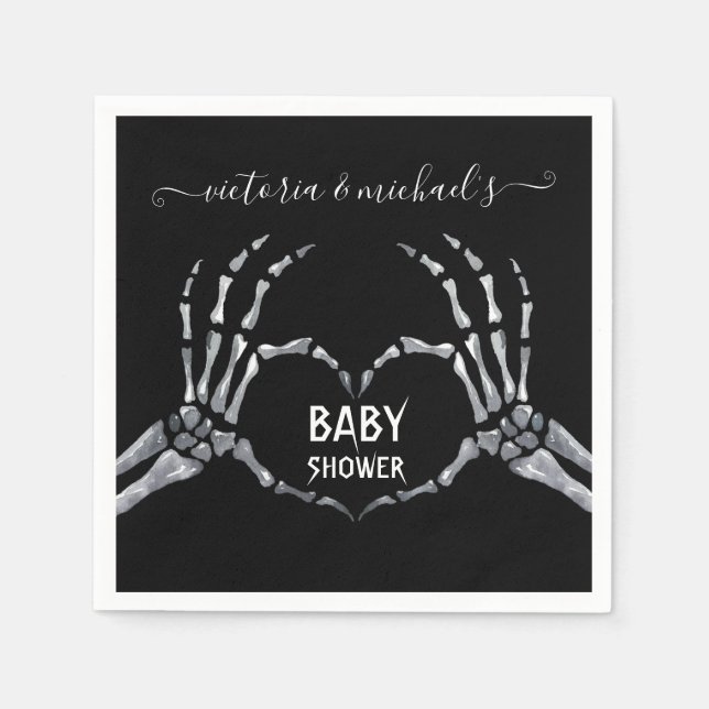Serviette En Papier Halloween Baby shower Squelette Mains Coeur (Devant)