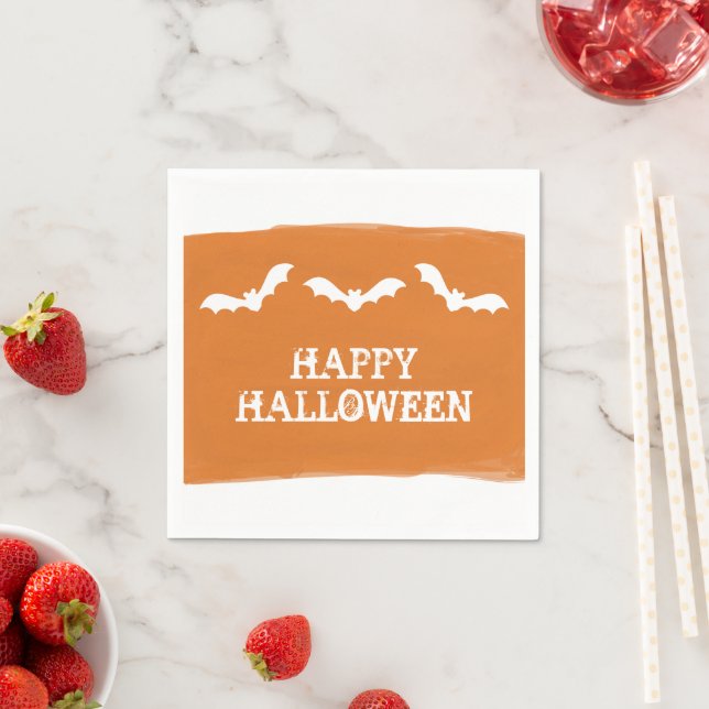 Serviette En Papier Halloween Bats d'aquarelle blanche orange (En situation)