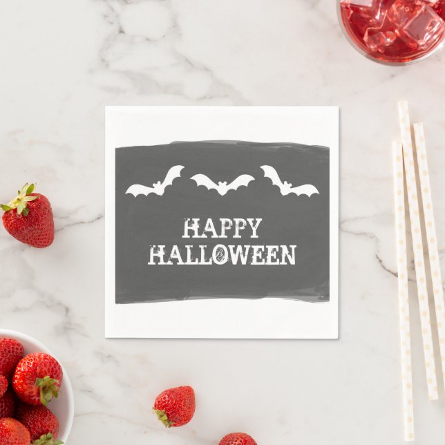 Serviette En Papier Halloween Bats d'aquarelle noir blanc (En situation)