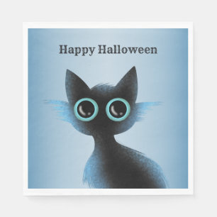 Serviette En Papier Halloween Big Eyes Black Blue Evil Chat