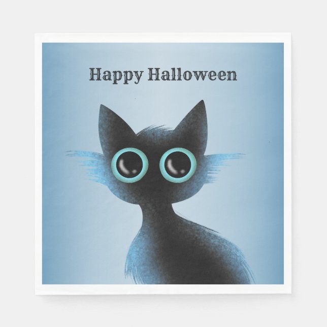 Serviette En Papier Halloween Big Eyes Black Blue Evil Chat (Devant)