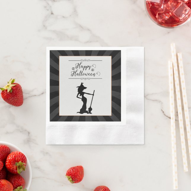 Serviette En Papier Halloween Black Starburst Witch (En situation)