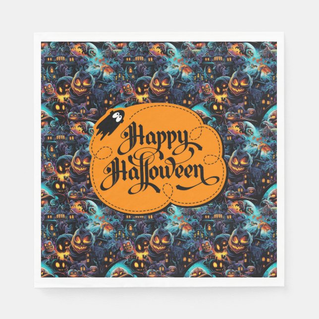 Serviette En Papier Halloween bleu  (Devant)