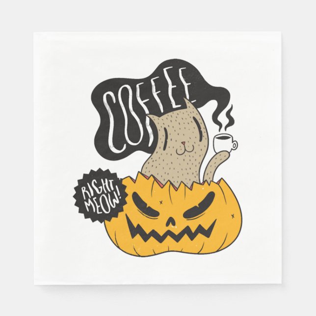 Serviette En Papier Halloween Café - Cute Halloween Chat Boire (Devant)