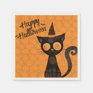 Serviette En Papier Halloween/chat/citrouille/automne