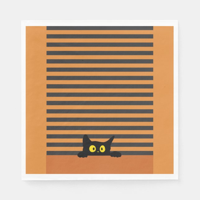 SERVIETTE EN PAPIER HALLOWEEN CHAT NOIR ORANGE ET NOIR (Devant)