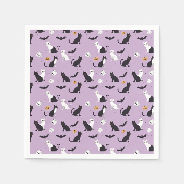 Serviette En Papier Halloween chat violet (Devant)