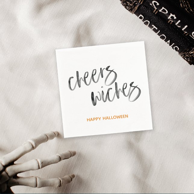 Serviette En Papier Halloween Cheers Witches Aquarelle Script (Cheers Witches Cocktail Napkins)