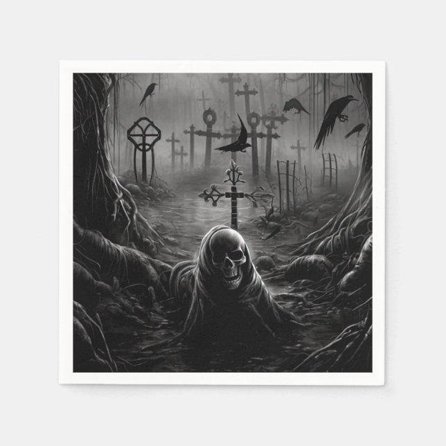 Serviette En Papier Halloween cimetière cimetière gothique squelette (Devant)