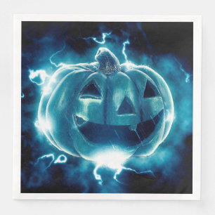 Serviette En Papier Halloween Citrouille noir et bleu effrayant