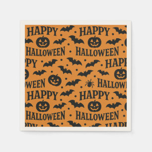 Serviette En Papier Halloween Citrouilles Orange et Noires Chauves-Sou