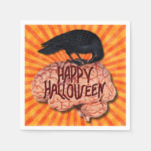 Serviette En Papier Halloween - Corbeau Déplaisant sur le cerveau