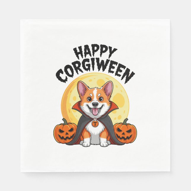 Serviette En Papier Halloween Corgiween, Chien de Corgi Éffrayant (Devant)