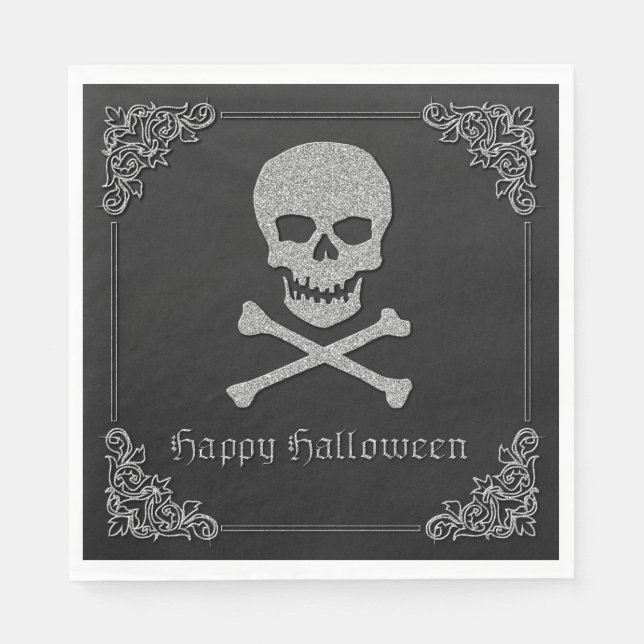 Serviette En Papier Halloween crâne et os croisés (Devant)
