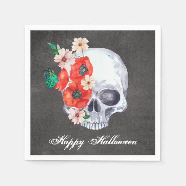 Serviette En Papier Halloween crâne floral (Devant)