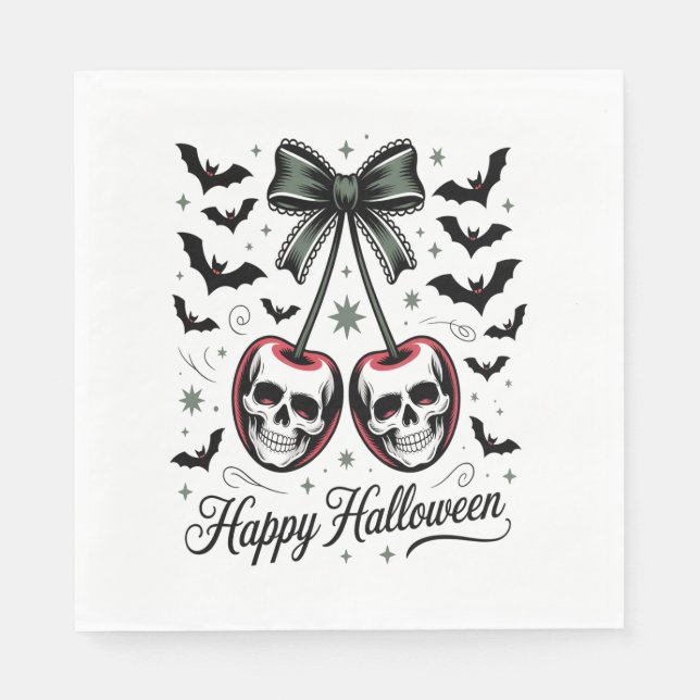 Serviette En Papier Halloween crâne gothique cerise (Devant)