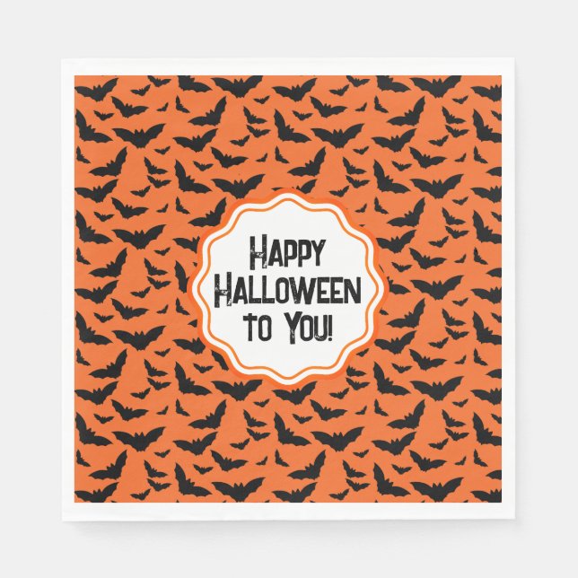 Serviette En Papier Halloween customisée de chauves-souris orange noir (Devant)