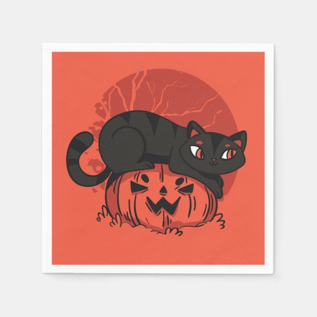 Serviette En Papier Halloween de chat noir (Devant)