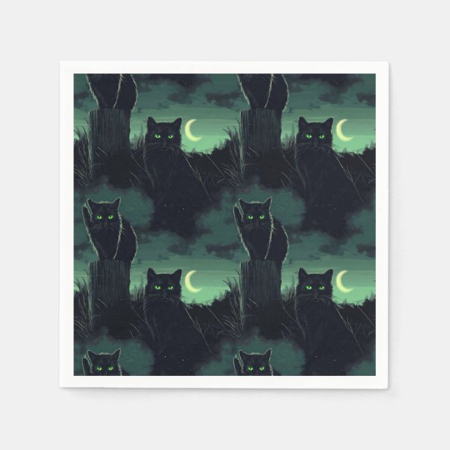 Serviette En Papier Halloween de chat noir (Devant)
