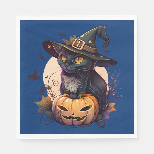 Serviette En Papier Halloween de chats noirs mignons (Devant)