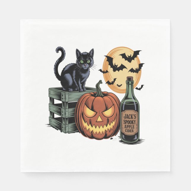 Serviette En Papier Halloween de la bière de chat citrouille (Devant)