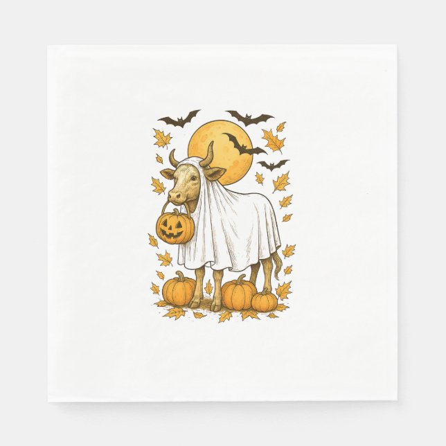Serviette En Papier Halloween de vache Highland en costume fantôme (Devant)