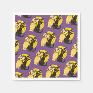 Serviette En Papier Halloween démodé, chat noir & hibou