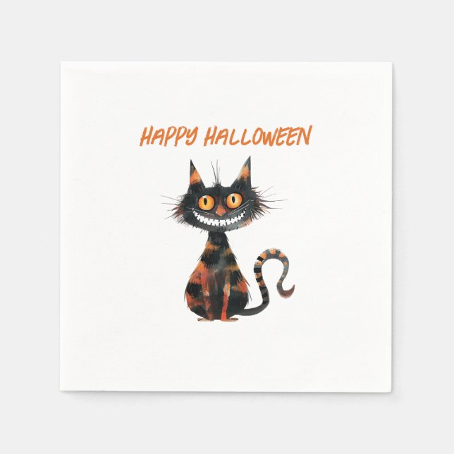 Serviette En Papier Halloween déplaisant de chat noir et orange (Devant)