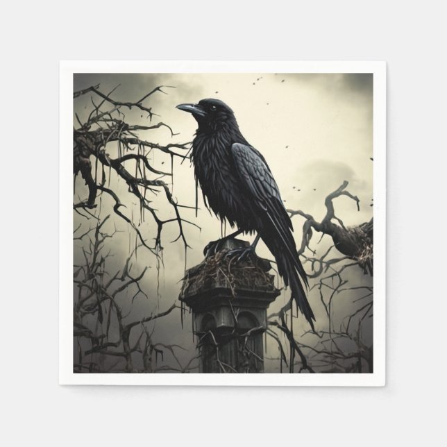 Serviette En Papier Halloween Déplaisant Raven cimetière cimetière got (Devant)
