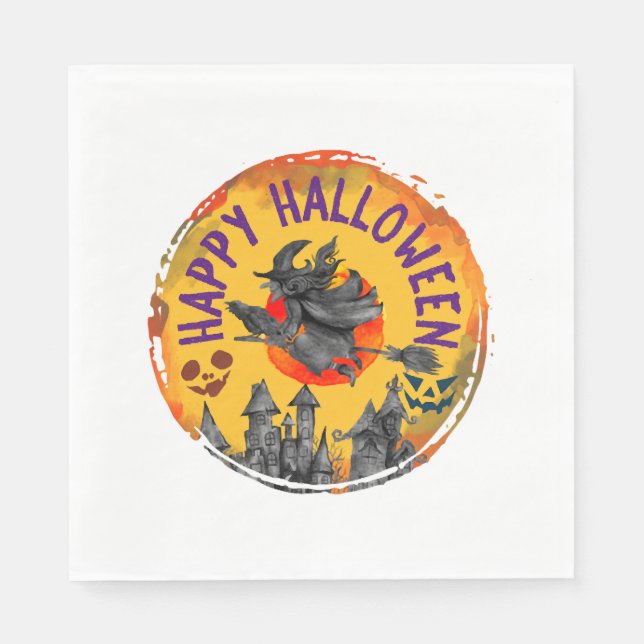 Serviette En Papier Halloween Design Happy Halloween sorcière (Devant)