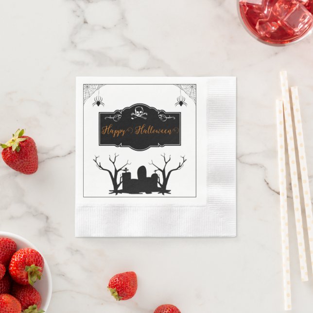 Serviette En Papier Halloween du cimetière éffrayant (En situation)