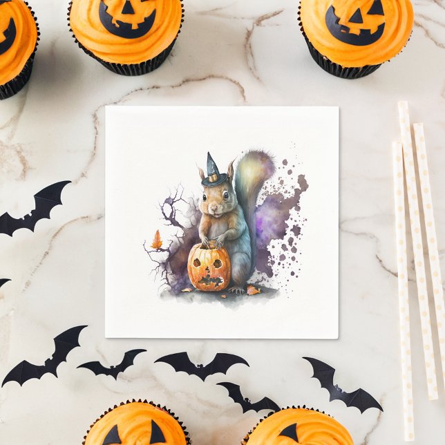 Serviette En Papier Halloween écureuil aquarelle (Créateur téléchargé)