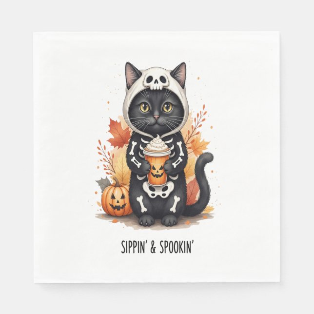 Serviette En Papier Halloween éffrayant Cute Cat (Devant)