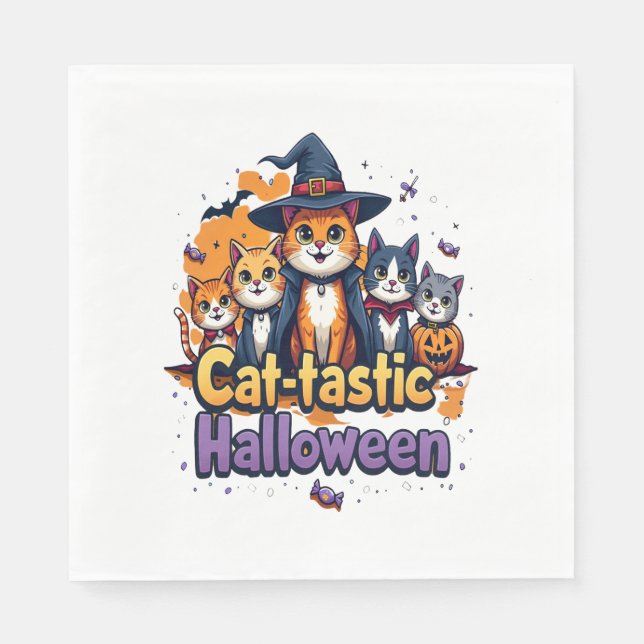 Serviette En Papier Halloween en chats (Devant)